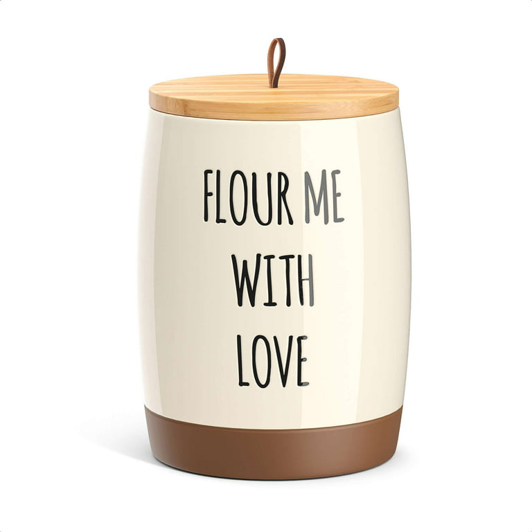 Barnyard Designs Flour Kitchen Canister for Countertop, Farmhouse Canisters,  Ceramic Canister, Large Canisters for the Kitchen, Countertop Canisters  Ceramic Jar, Cream/Tan, 5.5 x 9.5