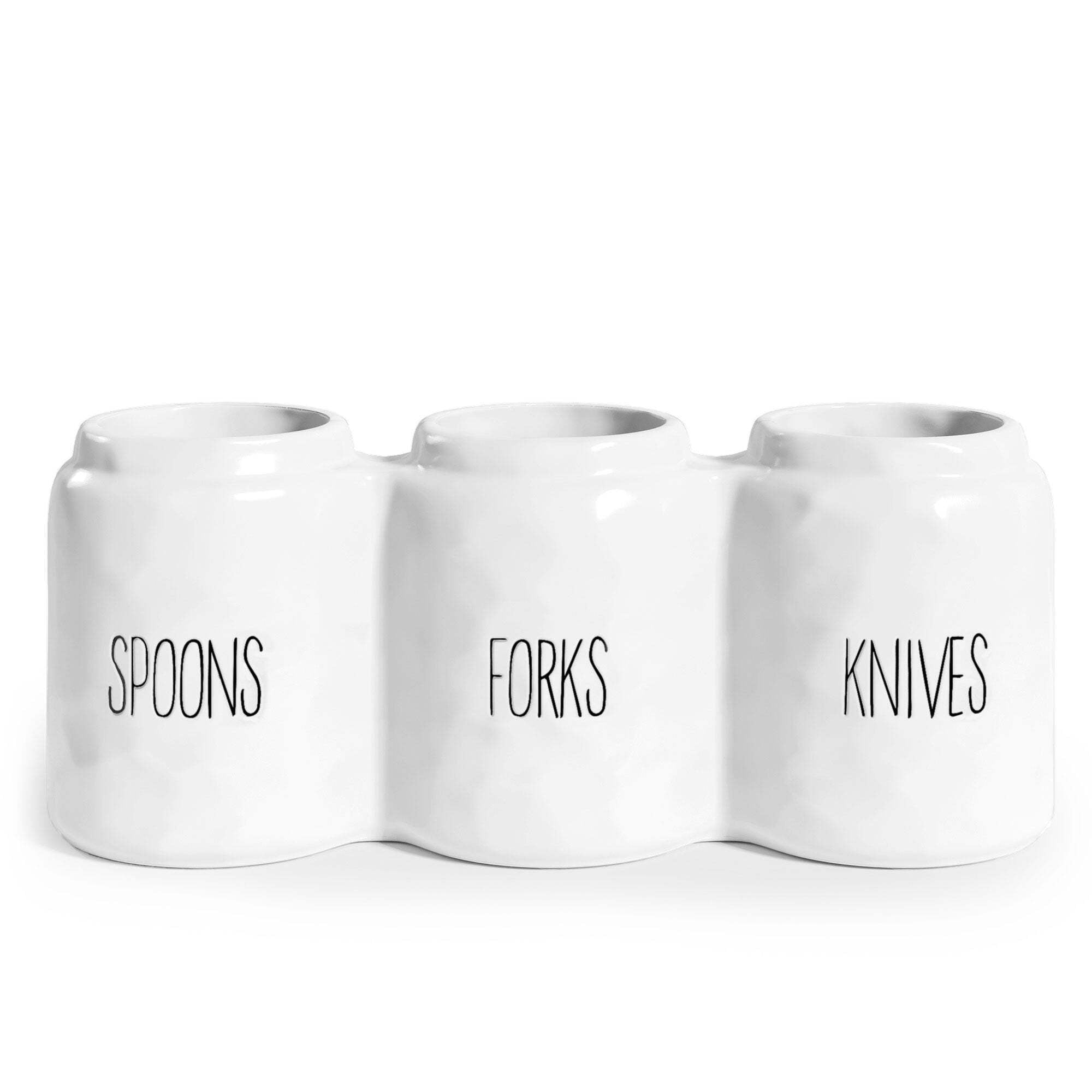 White Ceramic Three-Compartment Utensil Holder