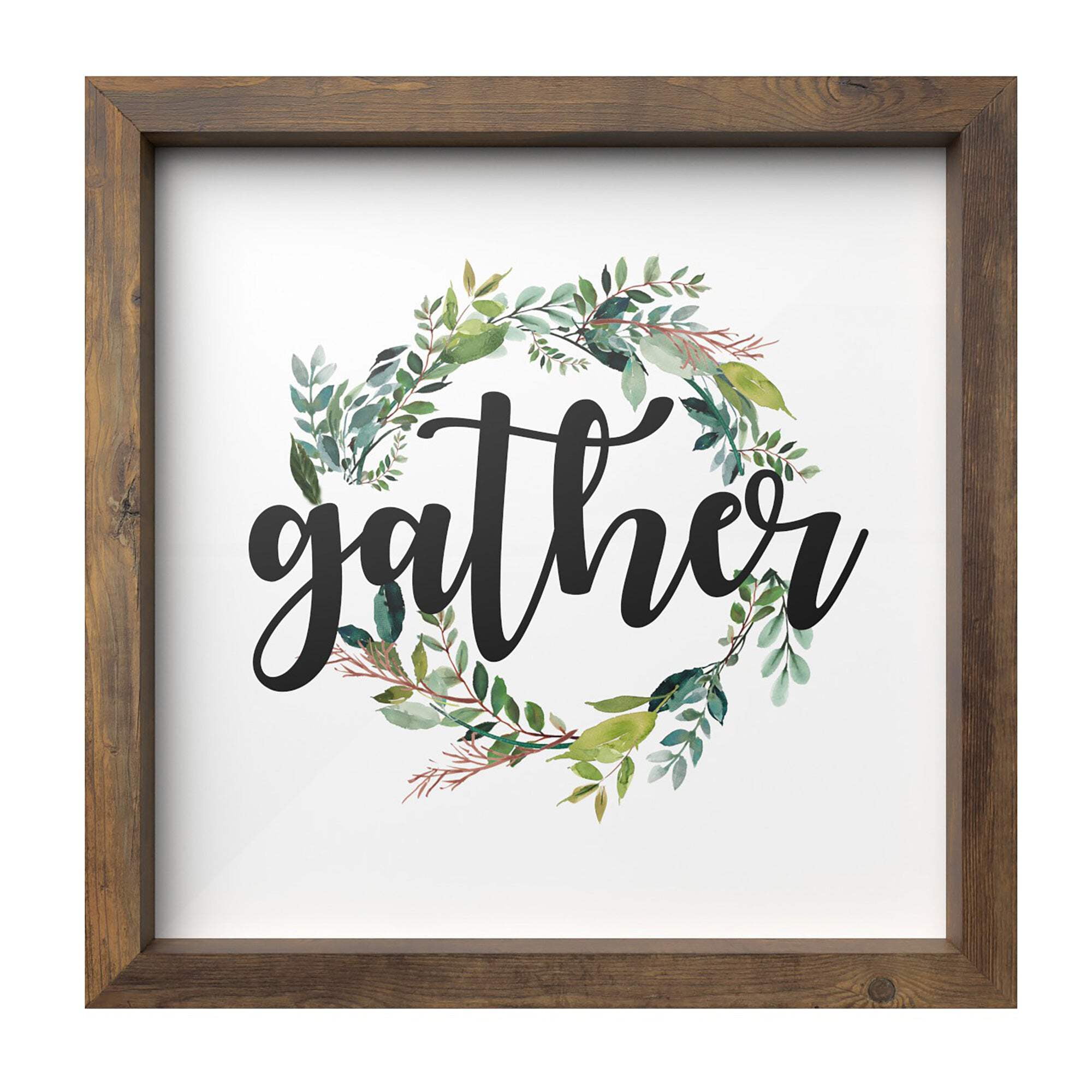 Rustic Unfinished Wood Gather Sign with Greenery Wreath