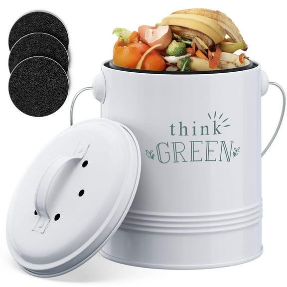 Barnyard Designs Compost Bin for Kitchen Counter - 1.2 Gallon Countertop Composter with Extra Smell-Absorbing Filters and Inner Bucket for Easy Cleaning - Food Waste Bin for Kitchen with Lid (White)