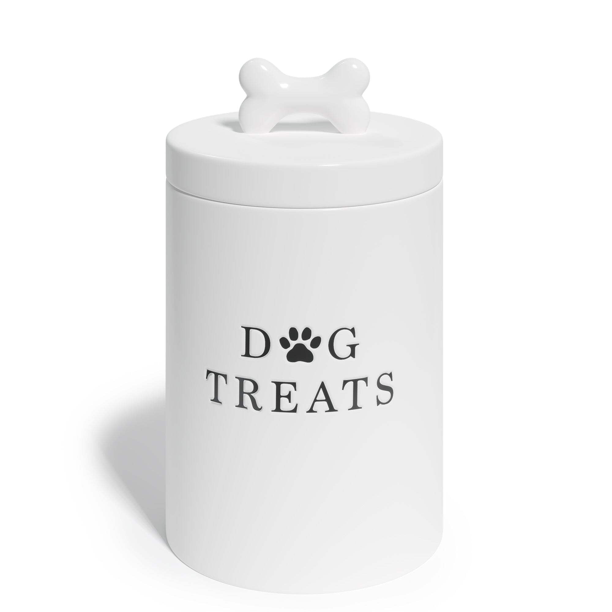 White Ceramic Airtight Dog Treat Jar with Bone Handle