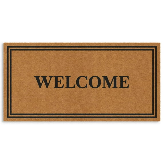 Barnyard Designs Natural Coco Coir Heavy Duty Backing Doormat - Large Cute Non-Slip Front Door Welcome Mat for Outside Entrance or Porch Entry, Brown (36x72, Welcome)
