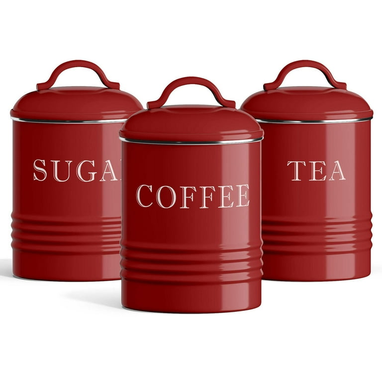 Barnyard Designs Red Canister Sets for Kitchen Counter, Vintage