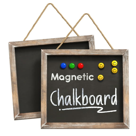 Barnyard Designs Magnetic Hanging Chalkboard Sign – Rustic Decorative Display Presentation Board for Office, School Supplies, Kitchen, Restaurant, Weddings and More, 11” x 10” (2 Pack)