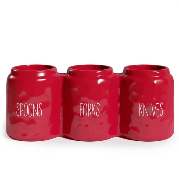 Barnyard Designs Silverware Caddy Countertop - Cutlery Organizer Spoon, Fork, and Knife - Ceramic Utensil Holder Flatware or Plasticware - Perfect Parties - 12.5 x 4.25 x 5 (Red) Y101