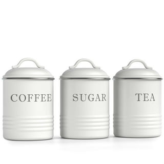 New French Country Royal Blue FLOUR SUGAR COFFEE CANISTER SET Crock Jars