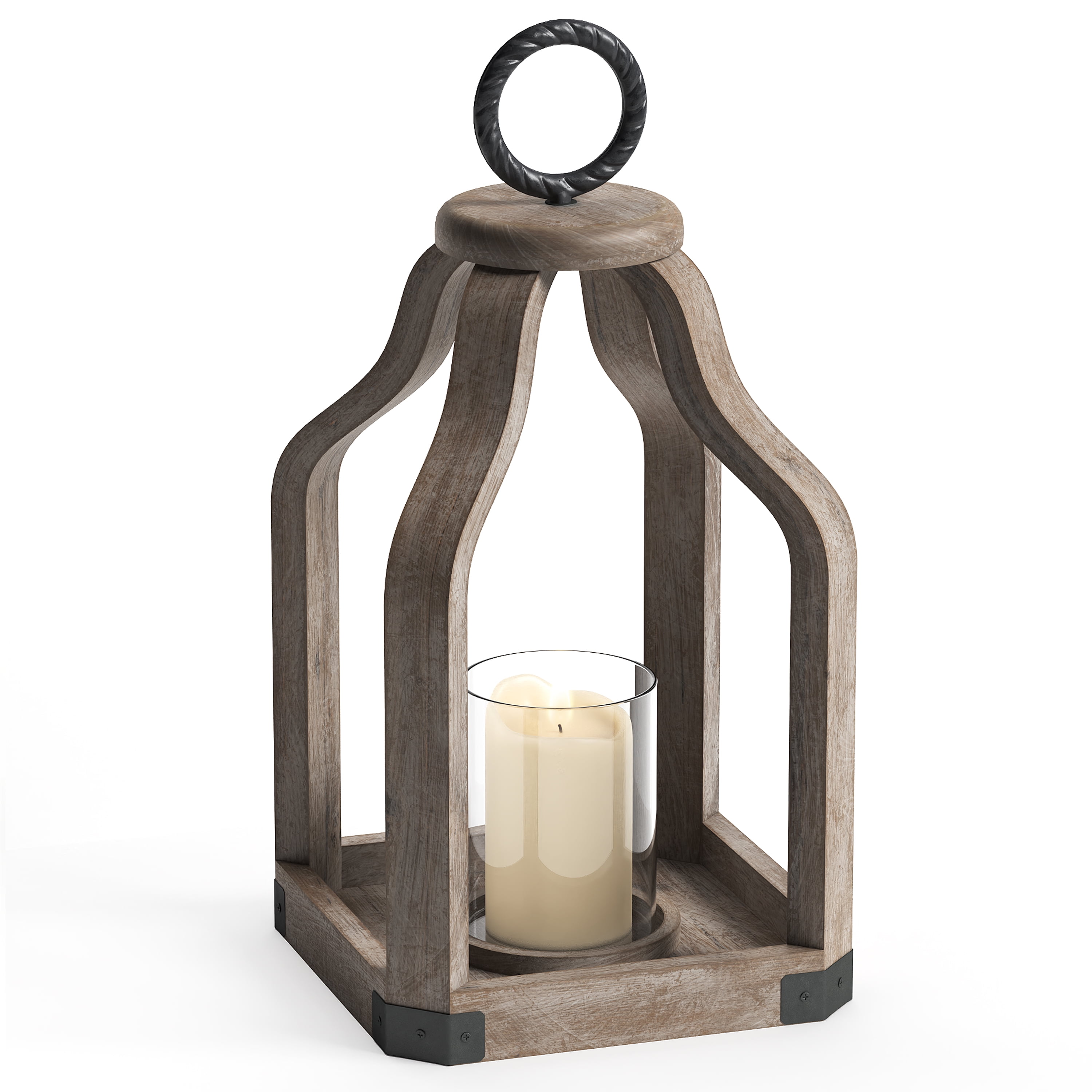 Large Brownish Grey Wood Hanging Candle Lantern