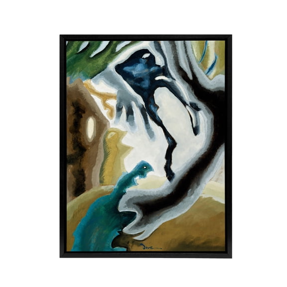 Barnyard Fantasy Abstract Landscape Dove Black Framed Canvas Wall Art 18x24"