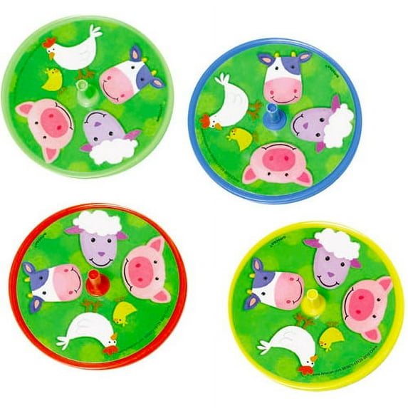 Barnyard Fun Farm Animals Cute Kids Birthday Party Favor Toy Plastic Spin Tops