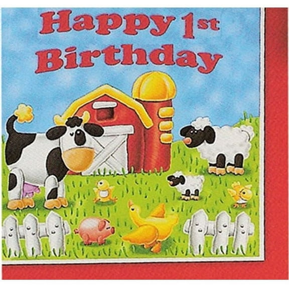 Barnyard 'On the Farm' Happy 1st Birthday Disposable Napkins, 16 Count