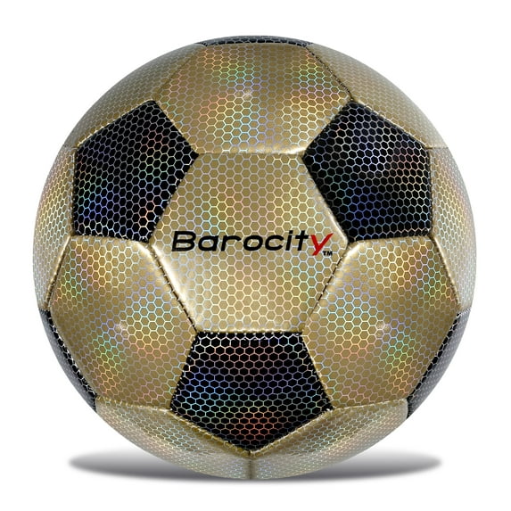 Barocity Classic Black and Gold Size 3 Soccer Ball - Premium Outdoor and Indoor Soccer Ball with Reflective Iridescent Rainbow Hex Pattern, Perfect Practice Kids Soccer Ball For Boys and Girls