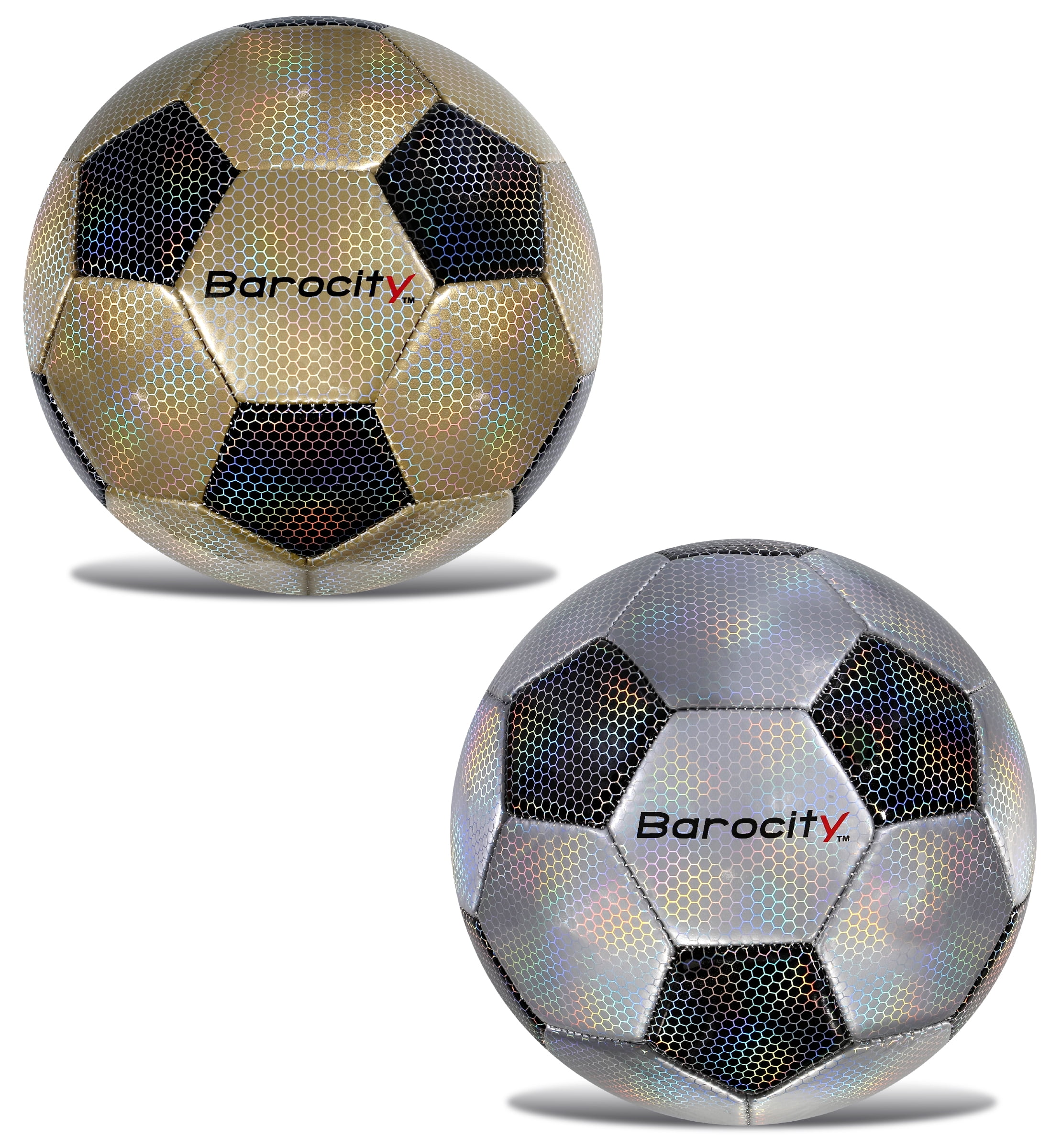 Barocity Classic Modern Pattern Soccer Balls Set of 2 - Classic Gold, Silver Official Match Ball with Reflective Hex Pattern, Sport Soccer Balls for Indoor and Outdoor Training and Practice - Size 5
