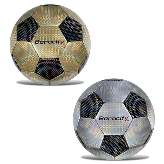 Barocity Classic Modern Pattern Soccer Balls Set of 2 - Classic Gold, Silver Official Match Ball with Reflective Hex Pattern, Sport Soccer Balls for Indoor and Outdoor Training and Practice - Size 4