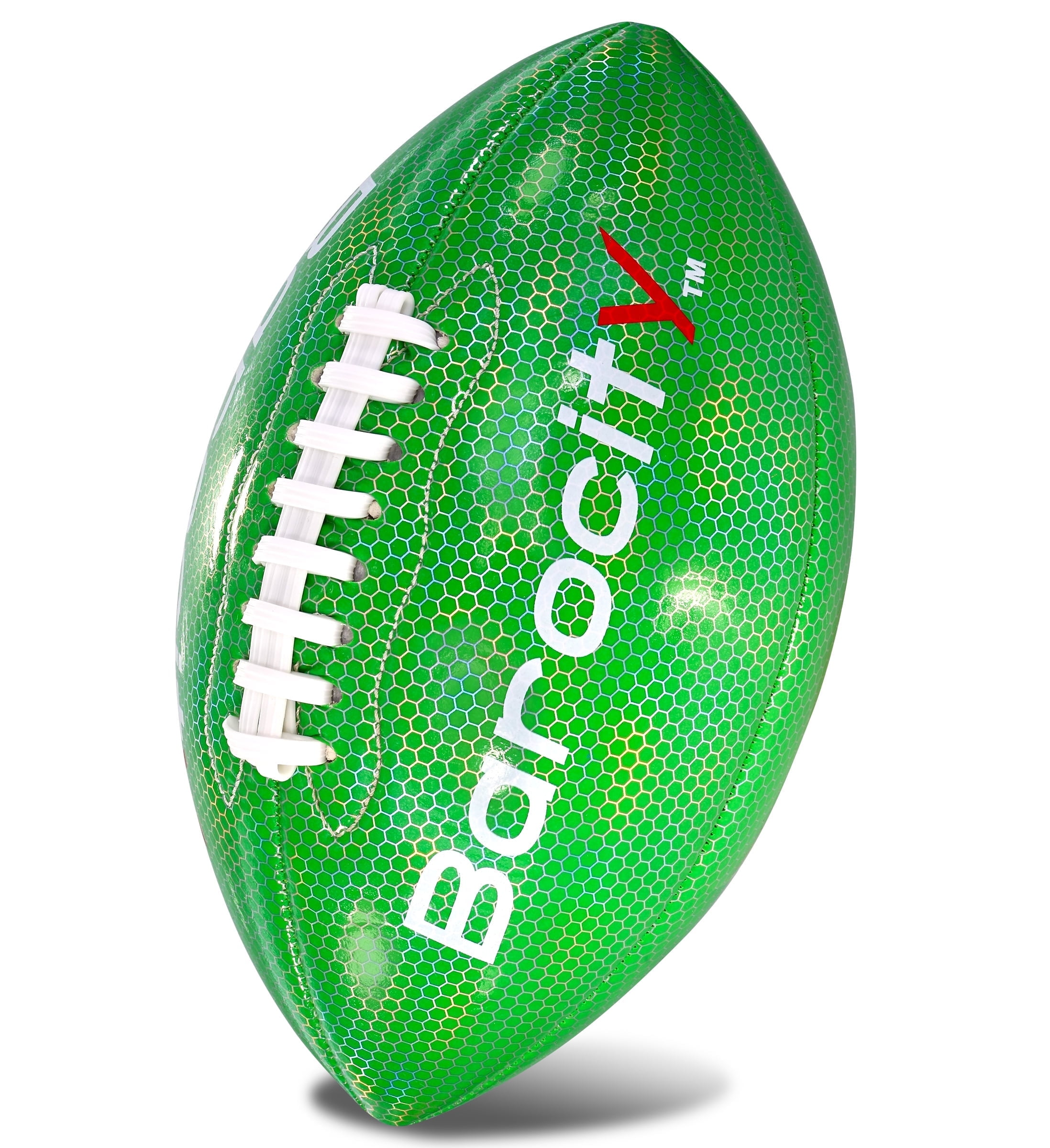 Barocity Football Premium Boy and Girl Official Match Ball with Reflective Iridescent Rainbow Hex Pattern, Durable Indoor, Outdoor, Training Practice Game Playtime – Green - Size 6