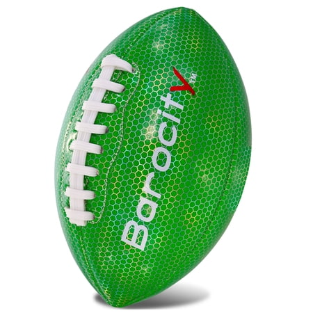 Barocity Football Premium Boy and Girl Official Match Ball with Reflective Iridescent Rainbow Hex Pattern, Durable Indoor, Outdoor, Training Practice Game Playtime – Green - Size 3