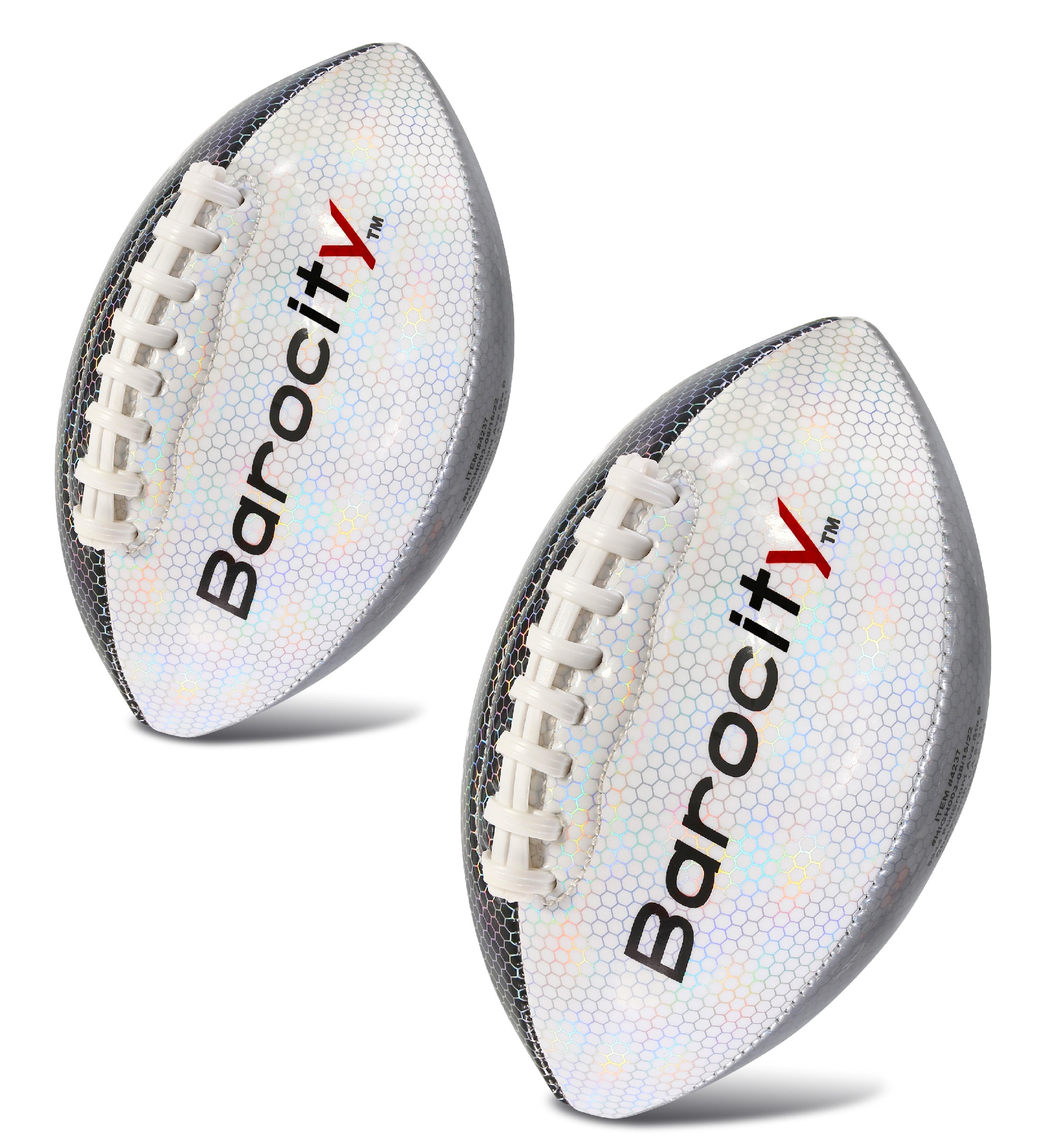 Barocity Footballs for Kids - Reflective Iridescent Rainbow Hex Pattern Official Match Football for Indoor, Outdoor  - 2 Premium Durable Training Balls Mix Silver, Black, and Gold Size 3 and Size 6