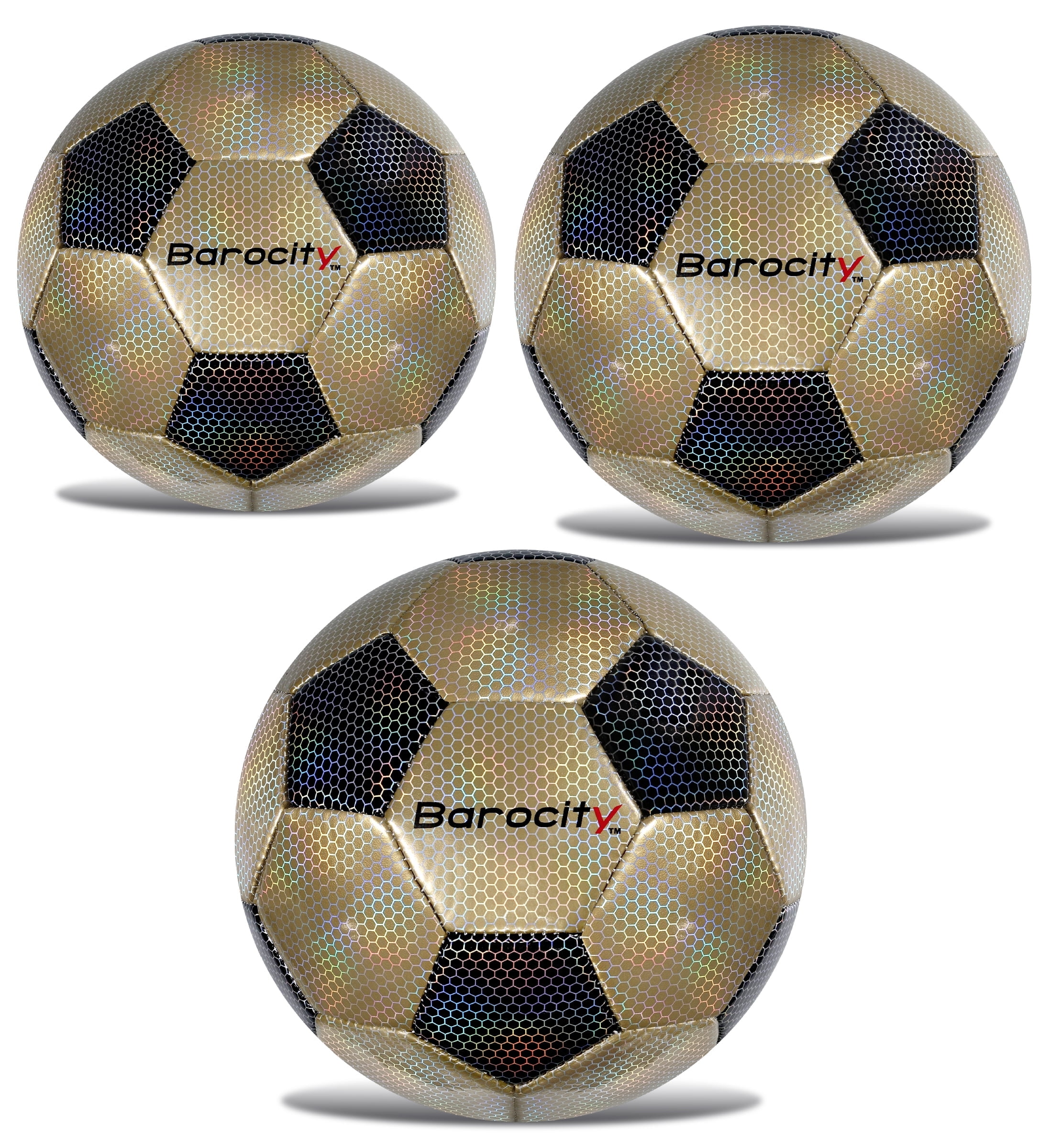 Barocity Iridescent Soccer Balls Set of 3 Classic Black and Gold