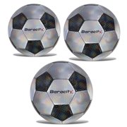 Barocity Iridescent Soccer Balls Set of 3 - Classic Black and Silver Official Match Balls with Reflective Hex Pattern, Sport Soccer Balls for Indoor, Outdoor Training and Practice - Sizes 3, 4, and 5