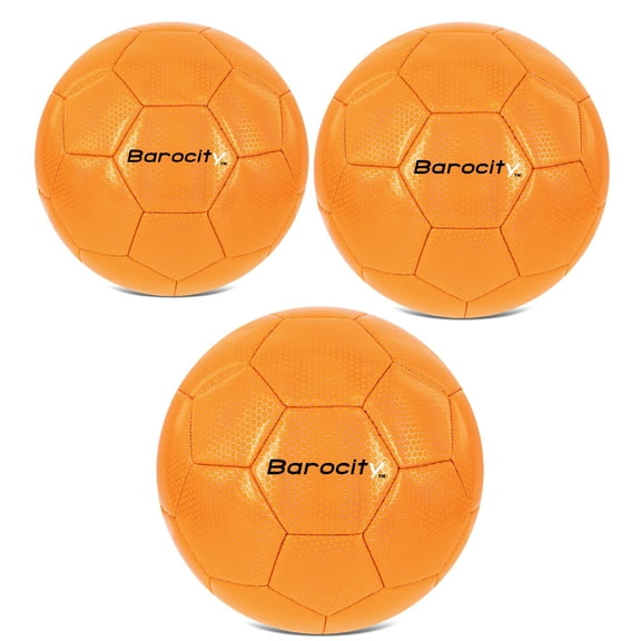 Barocity Iridescent Soccer Balls Set of 3 - Mixed Sizes Orange Official Match Balls with Reflective Hex Pattern, Sport Soccer Balls for Indoor and Outdoor Training and Practice Games- Sizes 3, 4 and 5