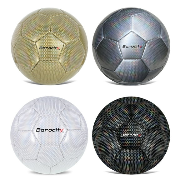 Barocity Iridescent Soccer Balls Set of 4 Black, Gold, Silver and White Official Match Ball with Reflective Hex Pattern, Sport Soccer Balls for Indoor Outdoor Training and Practice Games - Size 5