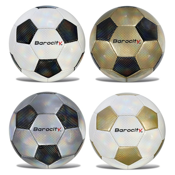 Barocity Iridescent Soccer Balls Set of 4  Black, Silver, White and Gold Official Match Ball with Reflective Hex Pattern, Sport Soccer Balls for Indoor and Outdoor Training and Practice - Size 4