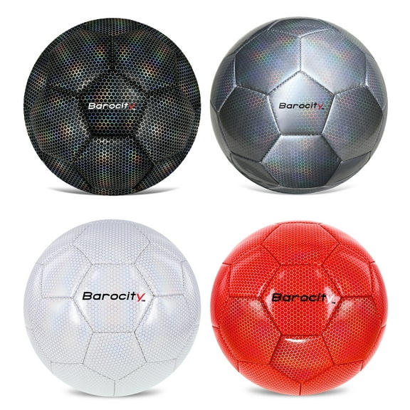 Barocity Iridescent Soccer Balls Set of 4 Black, Silver, White, and Red Official Match Ball with Reflective Hex Pattern, Sport Soccer Balls for Indoor Outdoor Training and Practice Games - Size 5