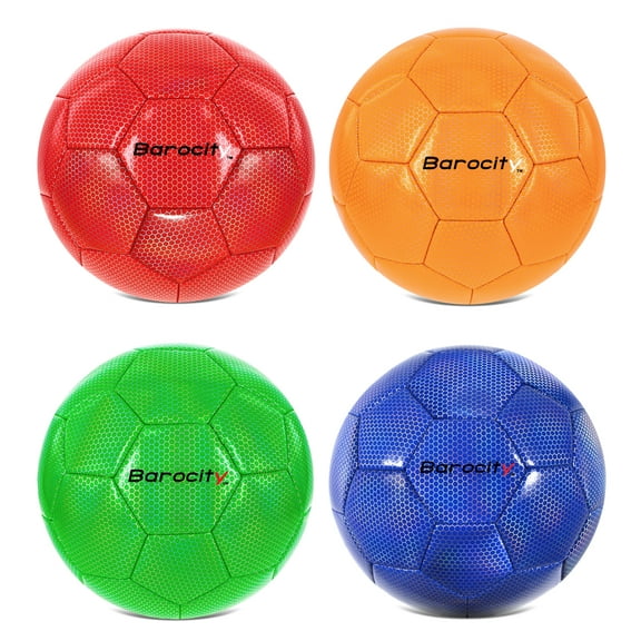 Barocity Iridescent Soccer Balls Set of 4 Blue, Red, Green, and Orange Official Match Ball with Reflective Hex Pattern, Sport Soccer Balls for Indoor Outdoor Training and Practice Games - Size 5