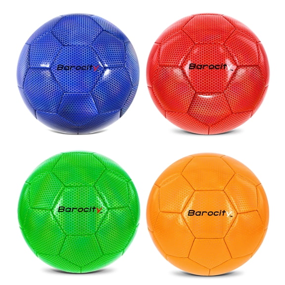 Barocity Iridescent Soccer Balls Set of 4 Blue, Red, Green, Orange Official Match Ball with Reflective Hex Pattern, Sport Soccer Balls for Indoor and Outdoor Training and Practice Games - Size 3