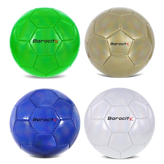 Barocity Iridescent Soccer Balls Set of 4  Gold, Blue, White, Green Official Match Ball with Reflective Hex Pattern, Sport Soccer Balls for Indoor and Outdoor Training and Practice Games - Size 3