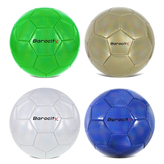 Barocity Iridescent Soccer Balls Set of 4 - Gold, Blue, White and Green Official Match Ball with Reflective Hex Pattern, Sport Soccer Balls for Indoor and Outdoor Training and Practice Games- Size 5