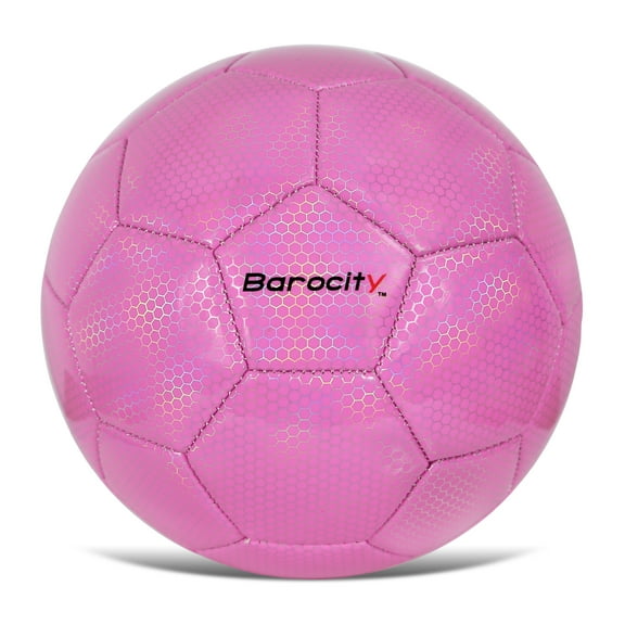 Barocity Pink Soccer Ball Size 3 - Premium Boys And Girls Soccer Ball Soccer Ball With Cool Reflective Iridescent Rainbow Hex Pattern, Durable Kids Soccer Ball For Indoor And Outdoor Playtime Practice