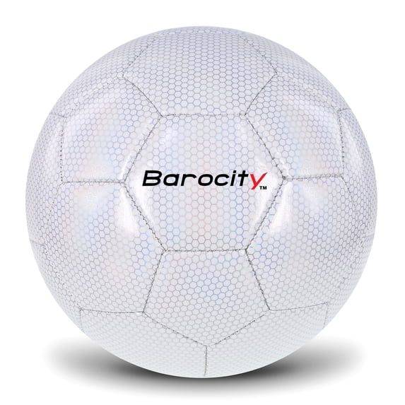 Barocity Soccer Ball - Premium Boy and Girl Official Match Ball with Cool Reflective Rainbow Hex Pattern, Durable, Indoor, Outdoor, Training, Practice, Playtime and Games - White Size 3