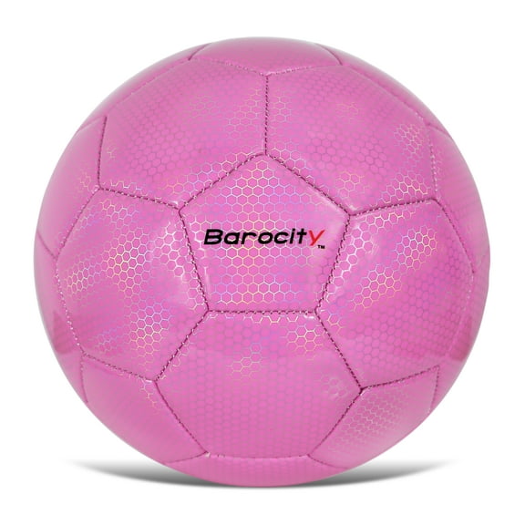 Barocity Soccer Ball - Premium Official Match Ball with Cool Reflective Rainbow Hex Pattern, Durable Adult and Kids Soccer Ball for Indoor, Outdoor, Training, Practice, Play, Games - Pink, Size 4