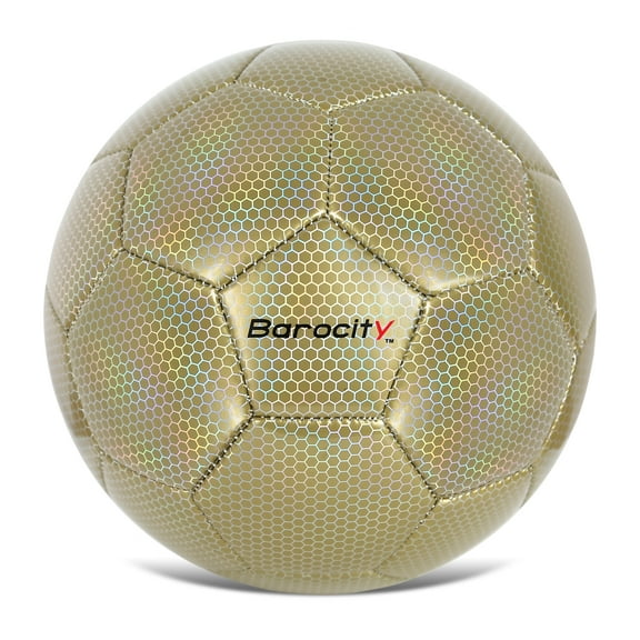 Barocity Soccer Ball - Premium Official Match Ball with Cool Reflective Rainbow Hex Pattern, Durable Adult and Kids Soccer Ball for Indoor, Outdoor, Training, Practice, Play and Games - Gold Size 4