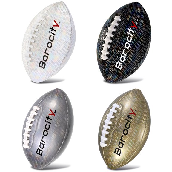 Barocity White, Black, Silver, and Gold Footballs for Kids Pee Wee Size 3  Premium Official Match Ball with Reflective Rainbow Hex Pattern, Durable for Indoor and Outdoor Training - Set of 4