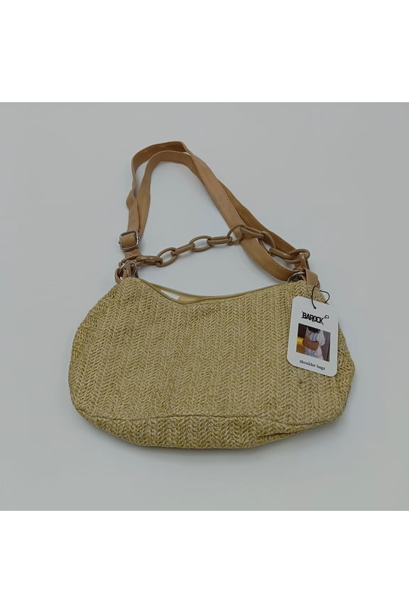 shoulder bags Fashionable Woven Design with Chain & Leather Strap(Khaki Color)