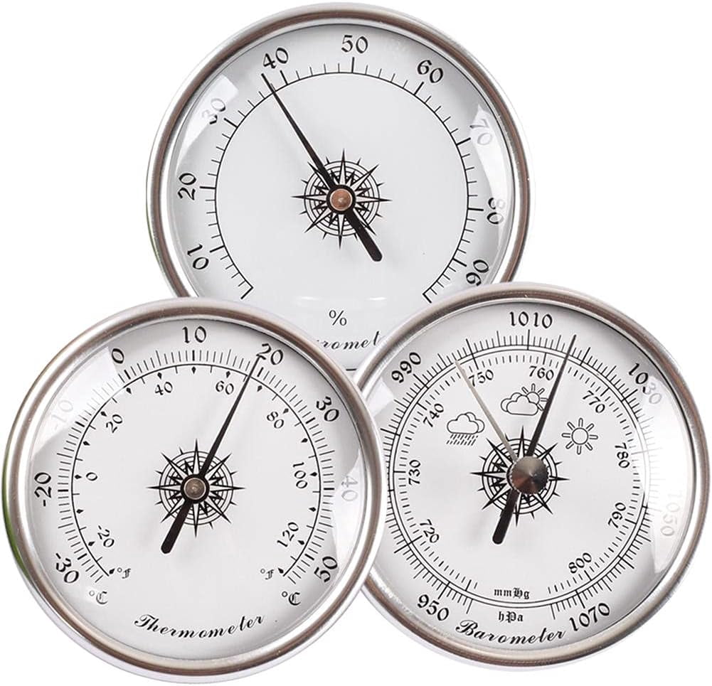 Barometer,72 mm Metal Alloy Wall Hanging baromete,3pcs/Set Weather Station,Barometer Hygrometer Temperature