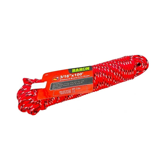 Baron 52607 Diamond Braided Rope, 3/16 inch x 100 Feet, Assorted
