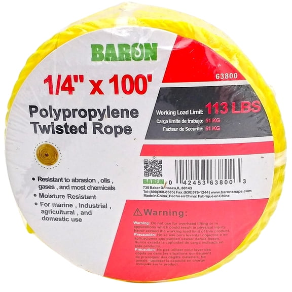 Baron 63800 Rope, Polypropylene, Yellow