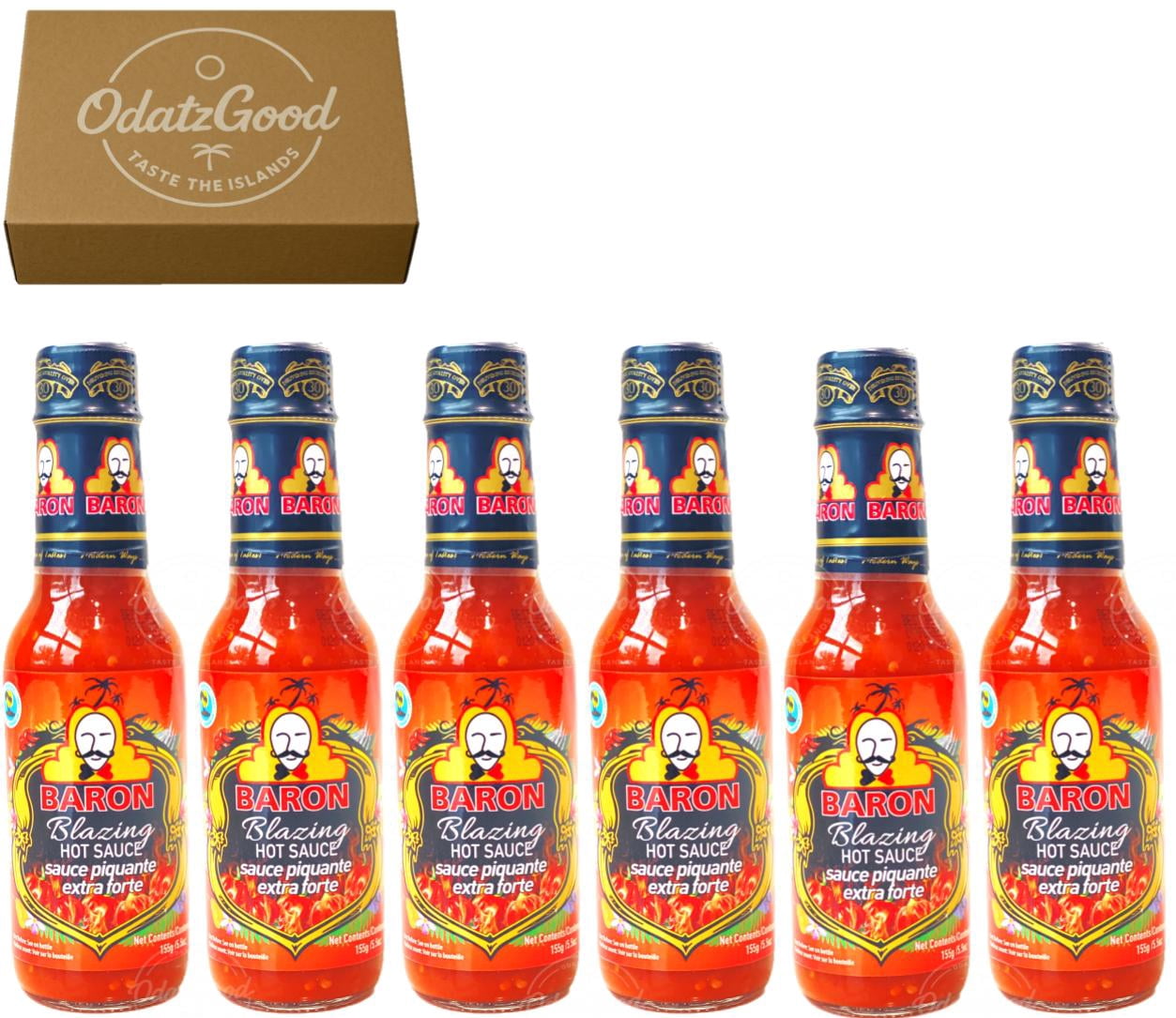 Baron Blazing Hot Sauce 5.5oz (155g) 6-Pack – Product of St. Lucia – Curated & Packaged by ODatzGood