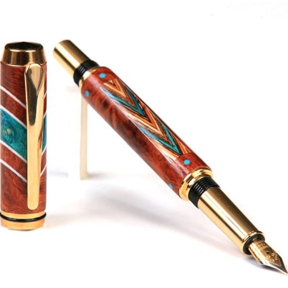 Baron Fountain Pen - Amboyna Burl & Beeswing Narra with Turquoise and Southwest Inlays