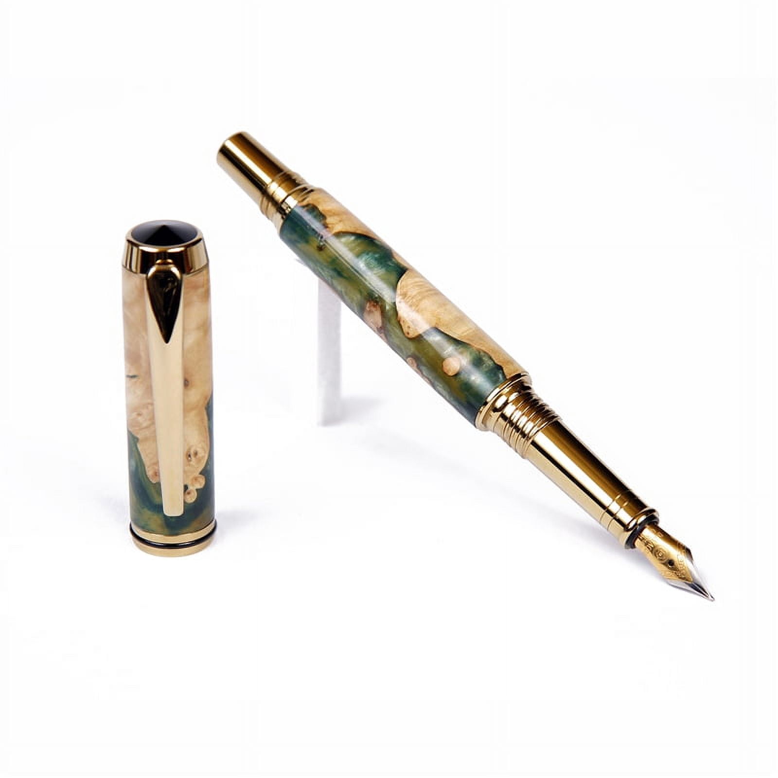Baron Fountain Pen - Green and Silver Burl End Cap