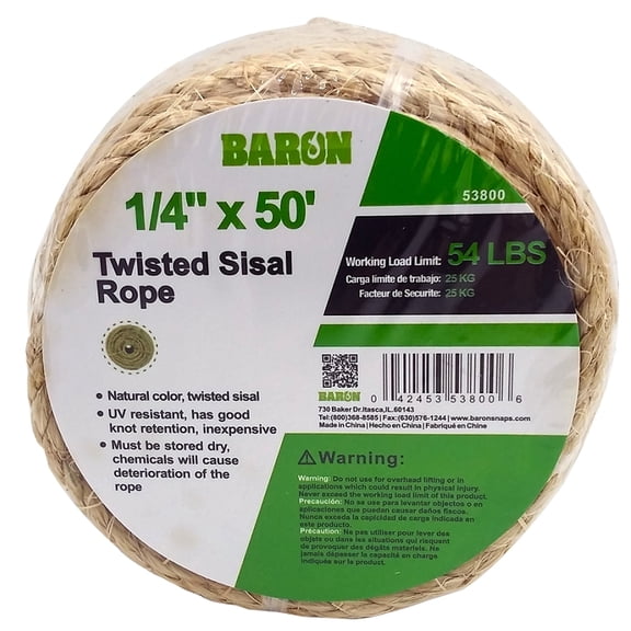 Baron Manufacturing 1/4" x 50' Twisted Sisal Rope