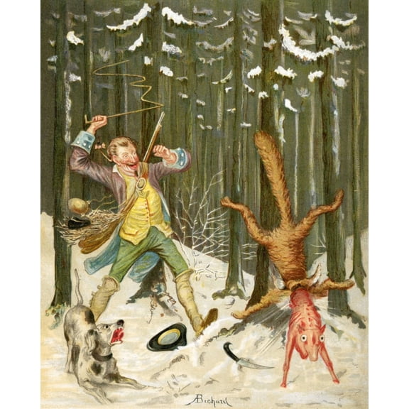 Baron Munchausen Flogs A Fox Out Of His Skin Illustration By Alphonse Adolf Bichard From The Book The Adventures Of Baron Munchausen Published C1886 Canvas Art - Ken Welsh Design Pics (13 x 16)