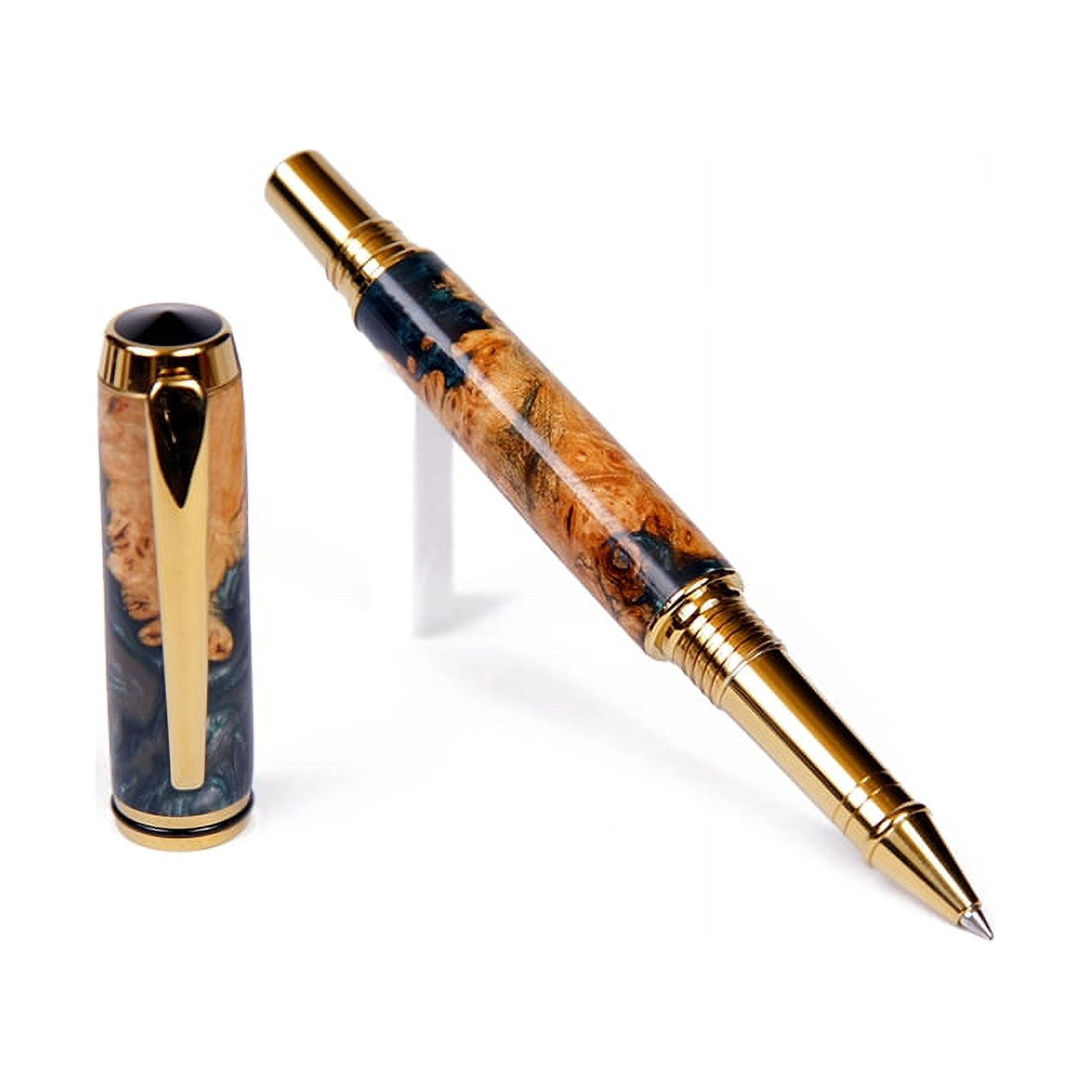 Baron Rollerball Pen - Green and Silver Burl End Cap