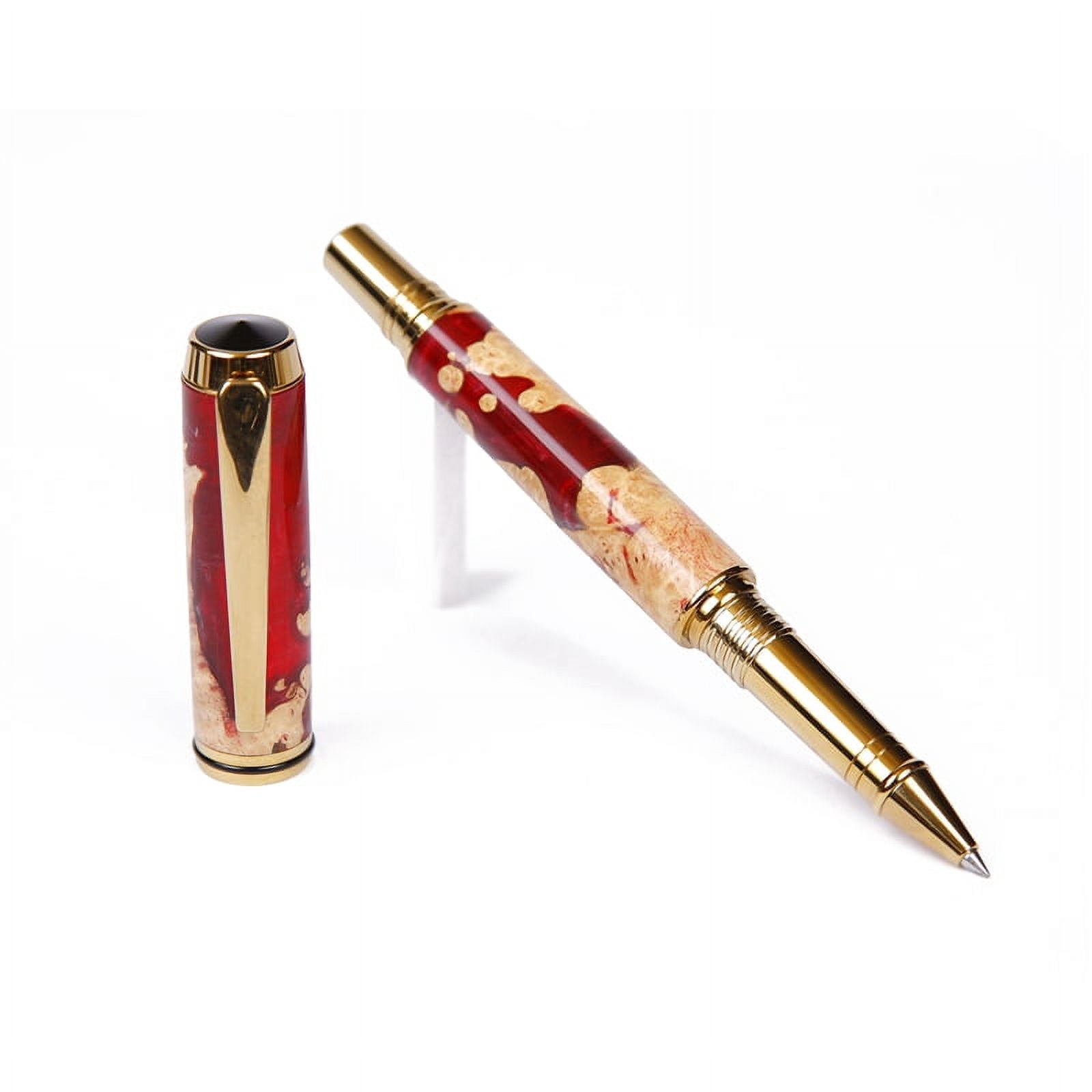 Baron Rollerball Pen - Red and Silver Burl End Cap