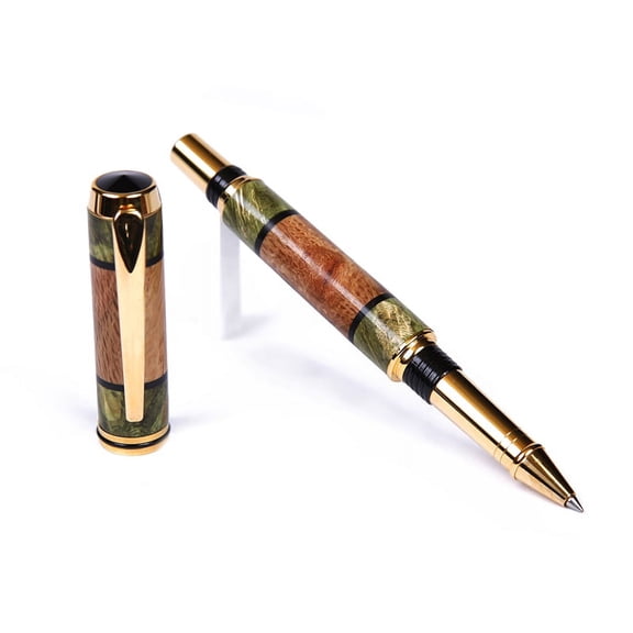 Baron Rollerball Pen - White Oak with Green Inlay