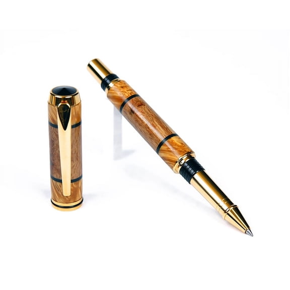 Baron Rollerball Pen - White Oak with Yellow Inlay
