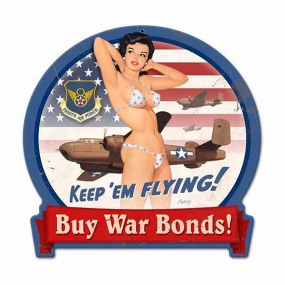 Baron Von Lind 16 x 15 in. B-25 War Bonds Round Banner Metal Sign