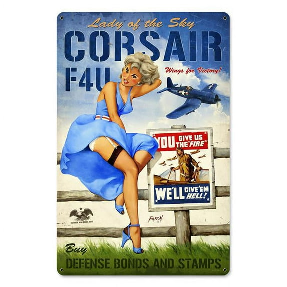 Baron Von Lind BVL044 12 x 18 in. Corsair F4U Vintage Metal Sign Vintage Metal Sign